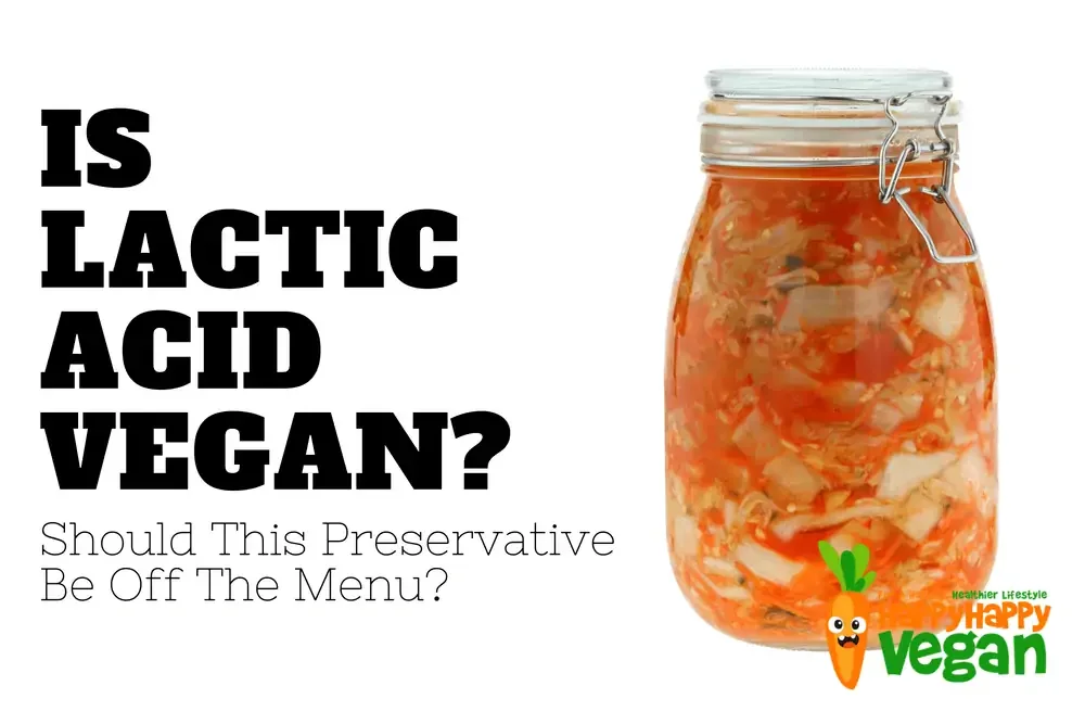 a jarful of kimchi with the text, "is lactic acid vegan?" overlaid in black lettering