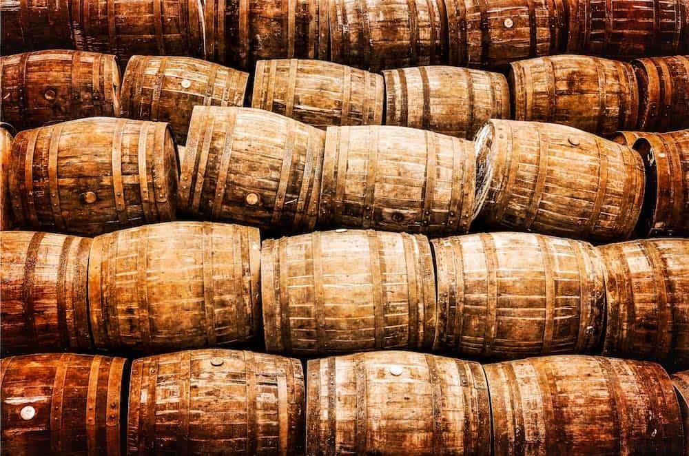 stacks of whisky barrels