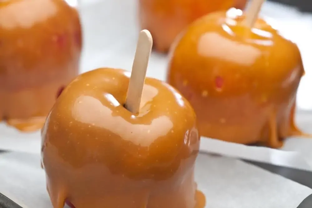 caramel apples on grease-proof paper