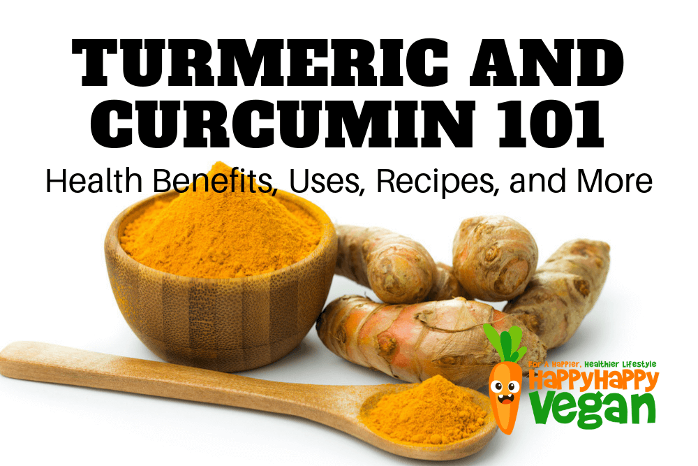 bowl of powdered ground turmeric with fresh rhizome overlaid with the text "turmeric and curcumin 101"