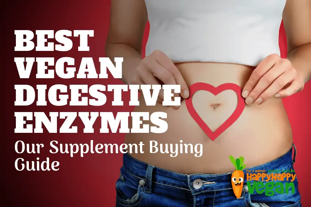woman holding a red heart shape to her stomach for the best vegan digestive enzymes supplement article
